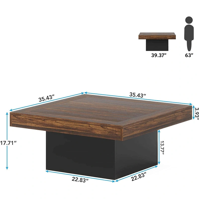 Vierkante LED-salontafel in boerderijstijl van samengesteld hout voor de woonkamer