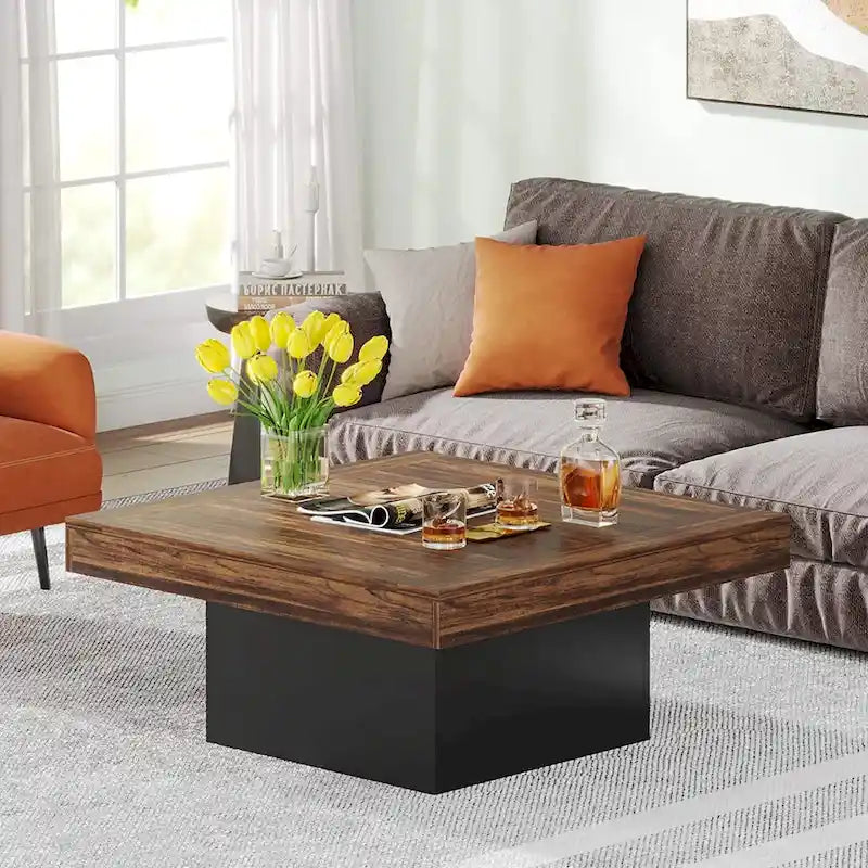 Vierkante LED-salontafel in boerderijstijl van samengesteld hout voor de woonkamer