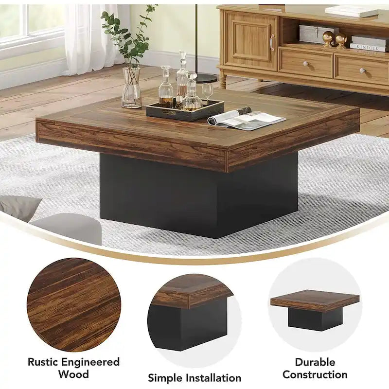 Vierkante LED-salontafel in boerderijstijl van samengesteld hout voor de woonkamer