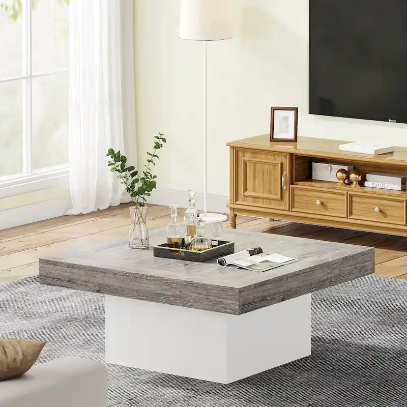 Vierkante LED-salontafel in boerderijstijl van samengesteld hout voor de woonkamer