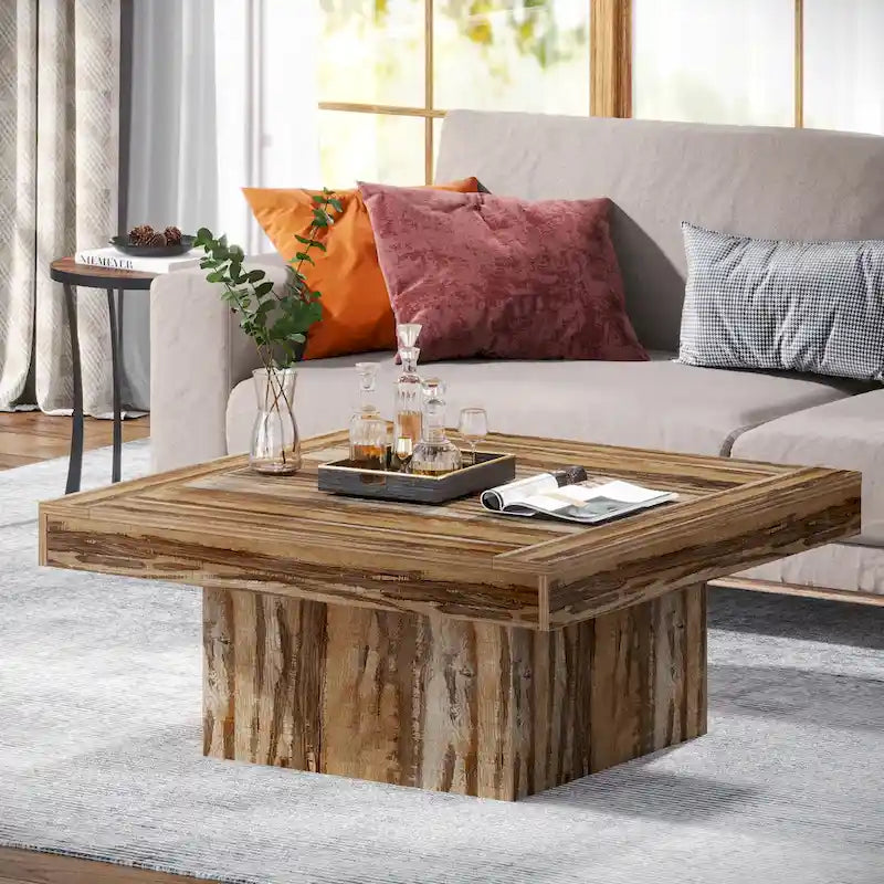 Vierkante LED-salontafel in boerderijstijl van samengesteld hout voor de woonkamer