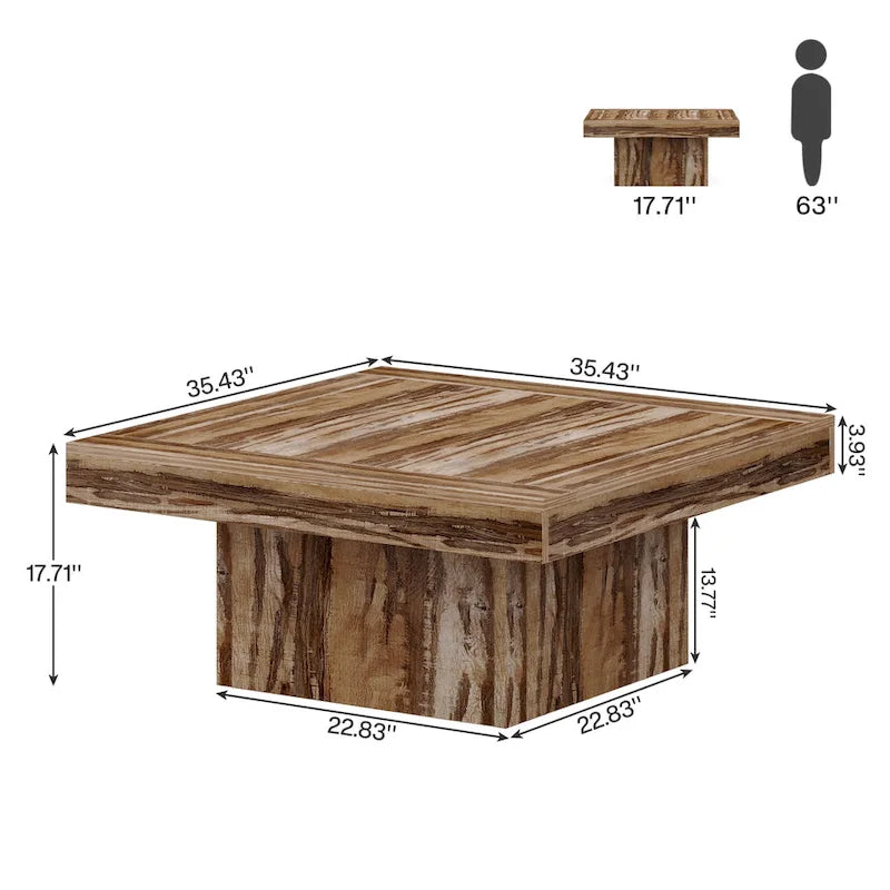 Vierkante LED-salontafel in boerderijstijl van samengesteld hout voor de woonkamer