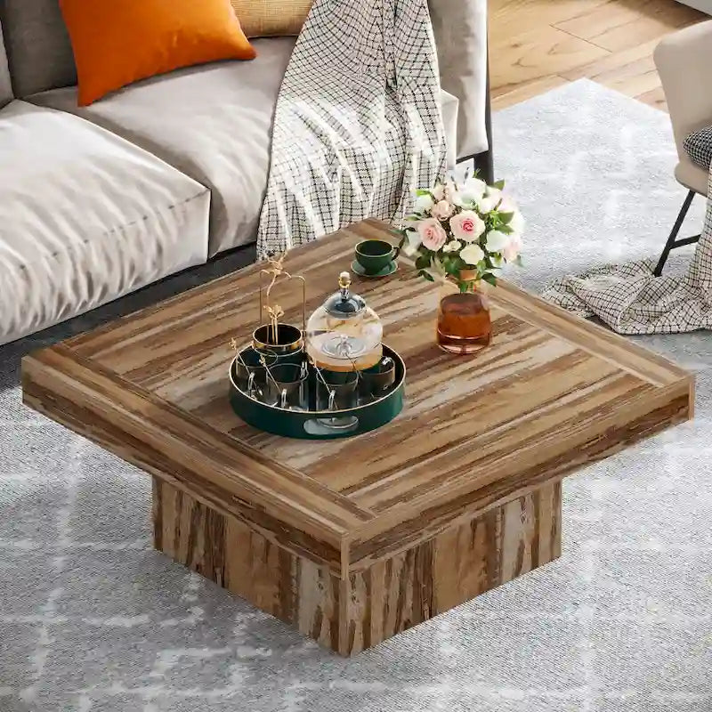 Vierkante LED-salontafel in boerderijstijl van samengesteld hout voor de woonkamer