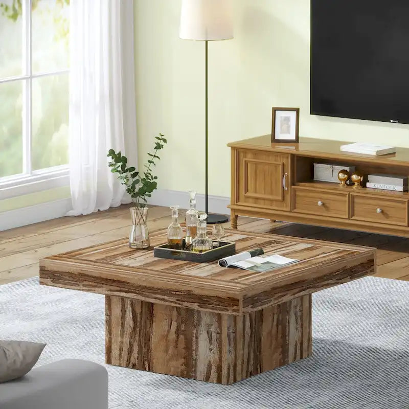 Vierkante LED-salontafel in boerderijstijl van samengesteld hout voor de woonkamer