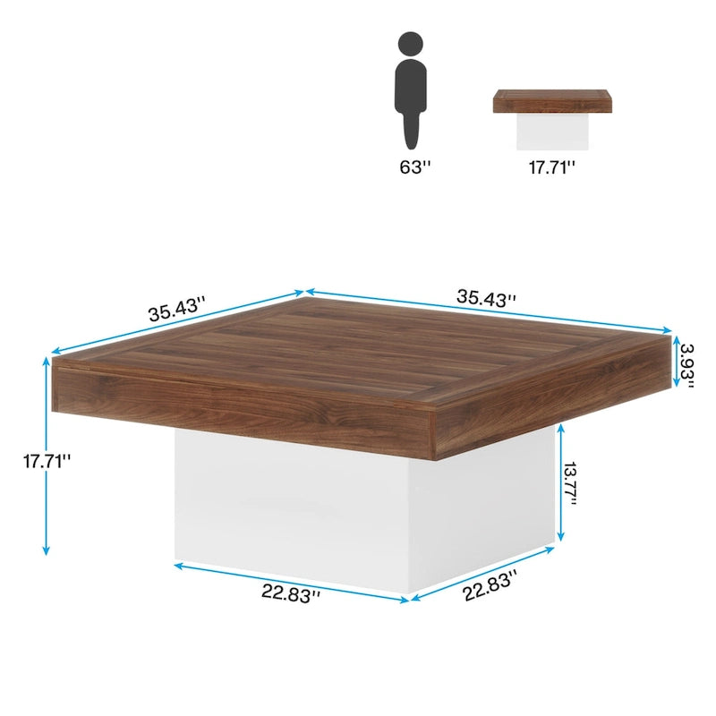 Vierkante LED-salontafel in boerderijstijl van samengesteld hout voor de woonkamer