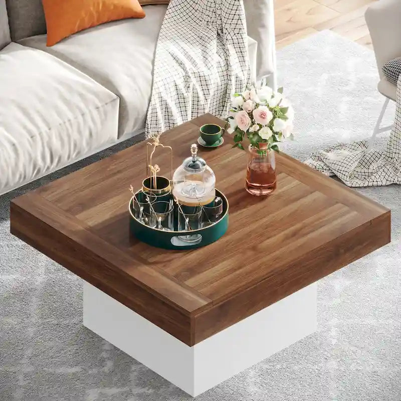 Vierkante LED-salontafel in boerderijstijl van samengesteld hout voor de woonkamer