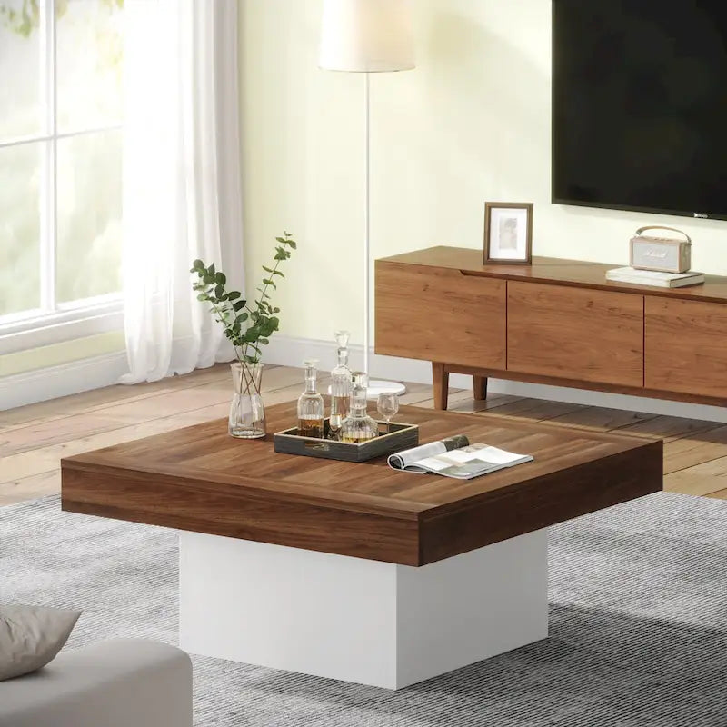 Vierkante LED-salontafel in boerderijstijl van samengesteld hout voor de woonkamer