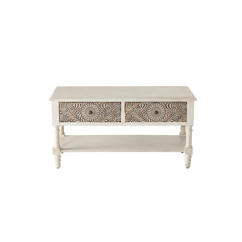 COSIEST vintage console tafel van massief hout met 2 laden - 31.5W x 12L x 30H