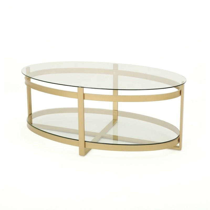 Table basse ovale moderne glamour en verre trempé avec cadre en fer Plumeria de Christopher Knight Home