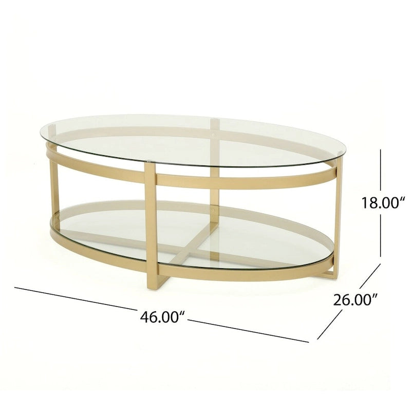 Table basse ovale moderne glamour en verre trempé avec cadre en fer Plumeria de Christopher Knight Home