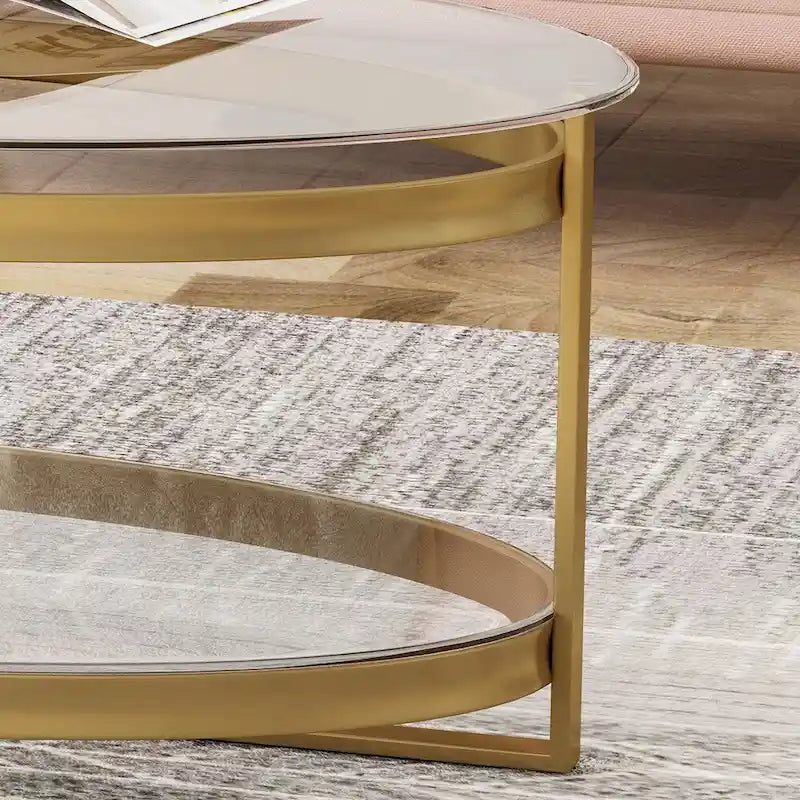 Table basse ovale moderne glamour en verre trempé avec cadre en fer Plumeria de Christopher Knight Home