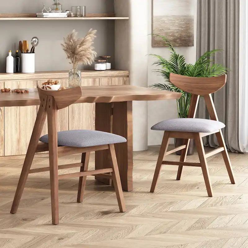 Chaises de salle à manger en tissu et bois d’hévéa Stocker (ensemble de 2) par Christopher Knight Home