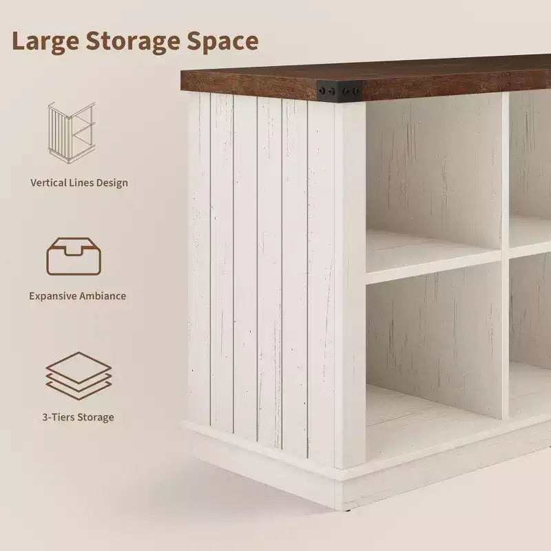8 Cube Storage Organizer Bookshelf, Farmhouse Horizontal Bookcase, 62 Inch Wood Storage Bookcase for Entryway, Long Low Bookshelves for Living Room