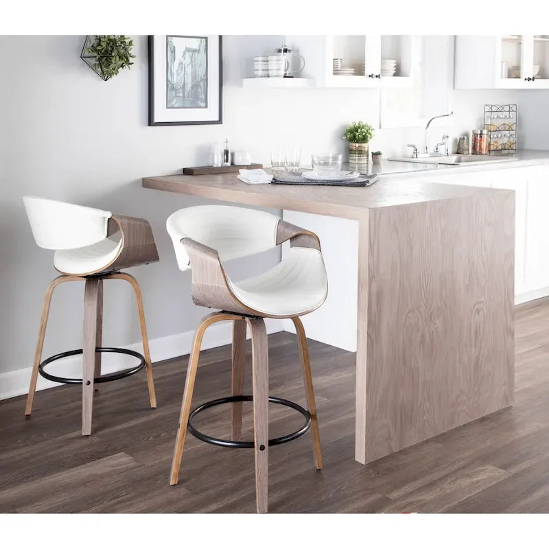 Carson Carrington Kanteborg 26 Fixed-Height Counter Stool with Bent Wood Legs & Round Footrest (Set of 2)