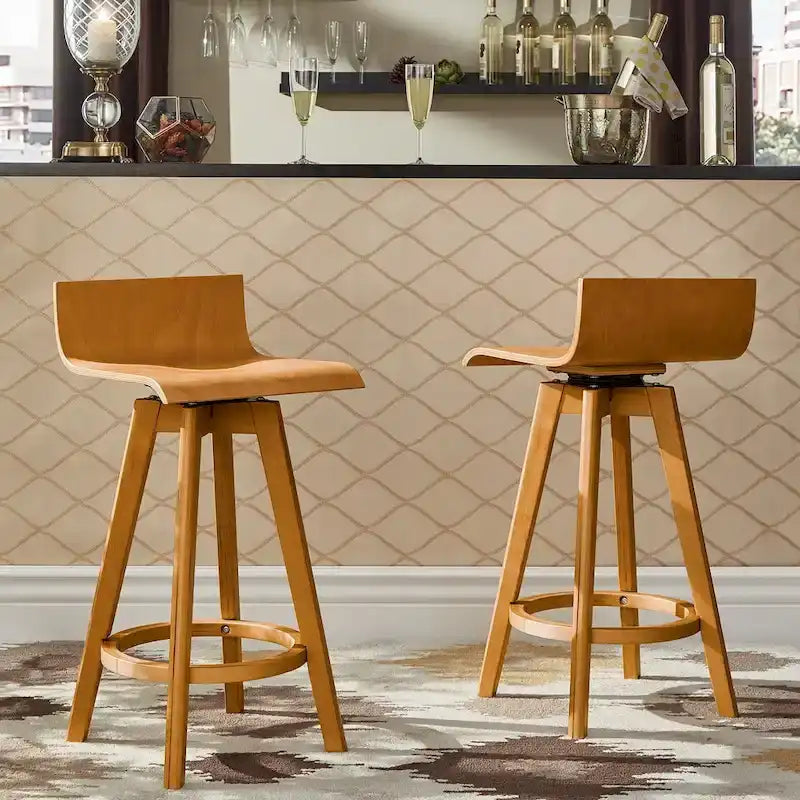 Ellery Drehbarer Holz-Hocker im Mid-Century-Modern-Stil (2er-Set) iNSPIRE Q Modern