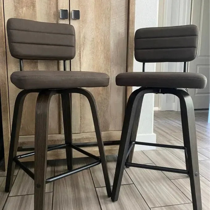 Tabourets de bar pivotants en bois courbé, hauteur comptoir