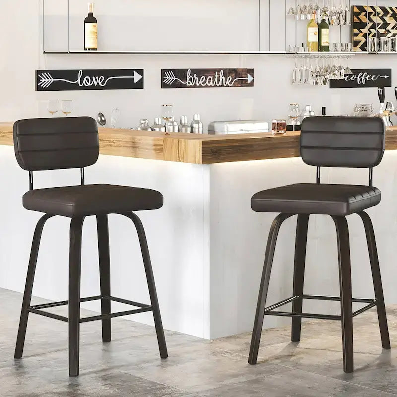 Tabourets de bar pivotants en bois courbé, hauteur comptoir