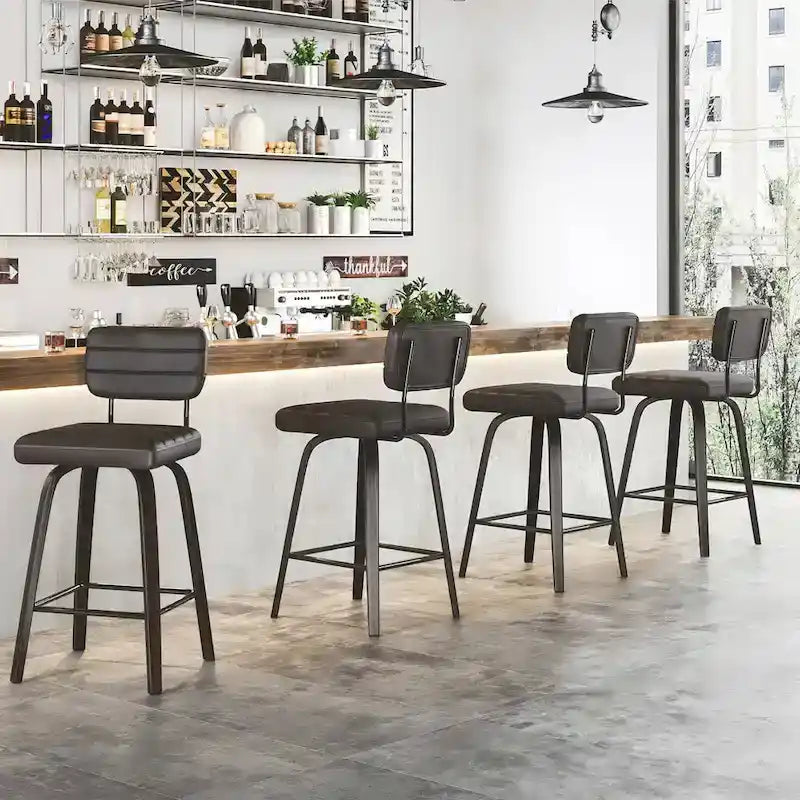 Tabourets de bar pivotants en bois courbé, hauteur comptoir