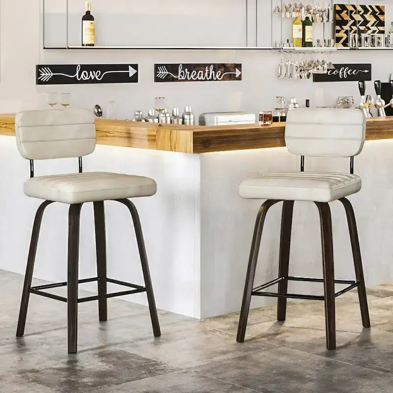 Tabourets de bar pivotants en bois courbé, hauteur comptoir
