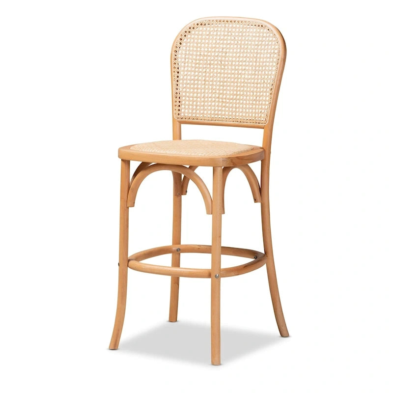 Moderner Rattanstuhl „Vance“ im Mid-Century-Stil mit Flechtmuster und Holz