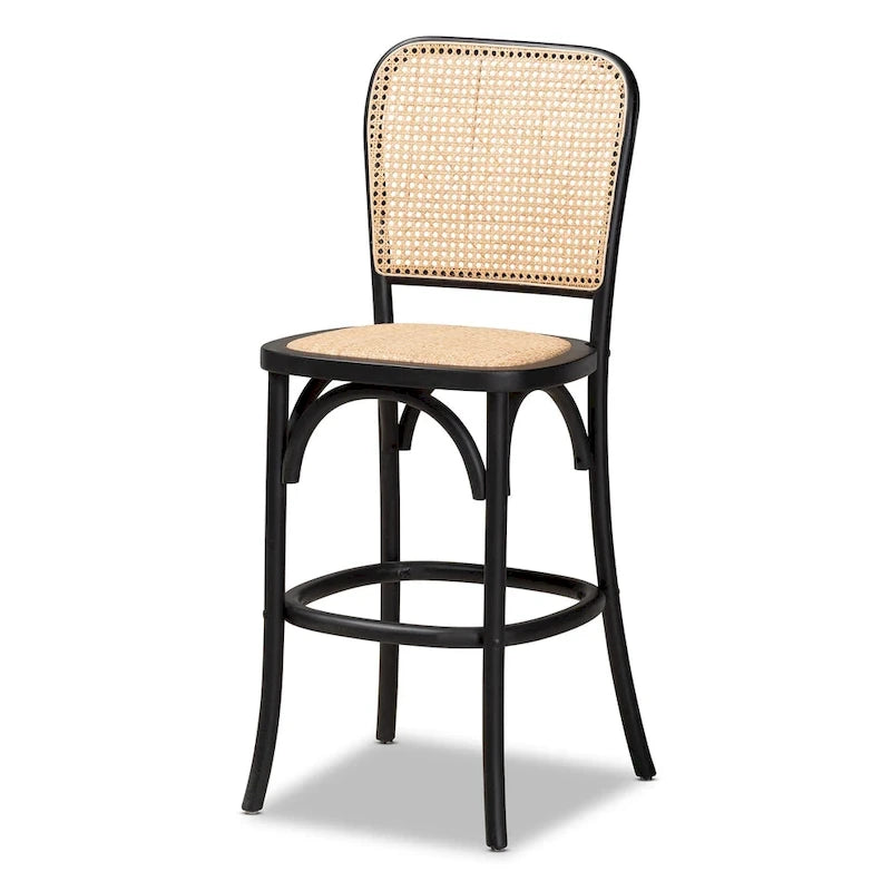 Moderner Rattanstuhl „Vance“ im Mid-Century-Stil mit Flechtmuster und Holz