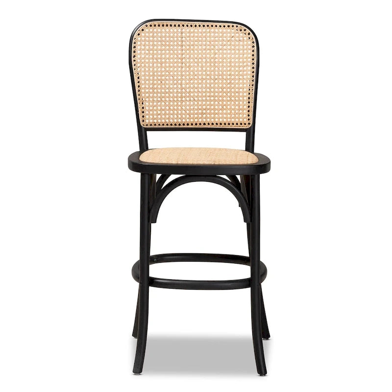 Moderner Rattanstuhl „Vance“ im Mid-Century-Stil mit Flechtmuster und Holz