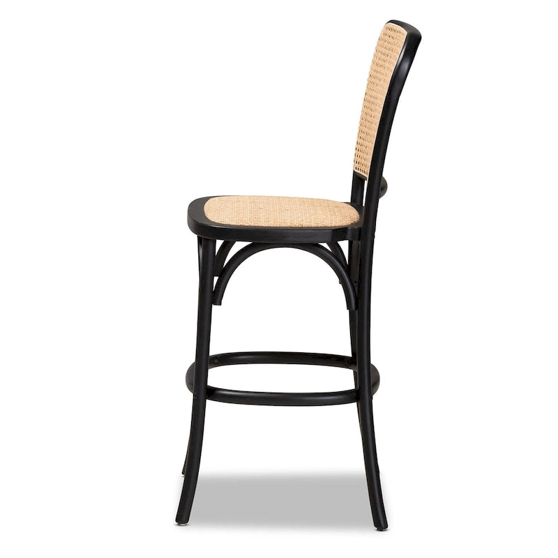Moderner Rattanstuhl „Vance“ im Mid-Century-Stil mit Flechtmuster und Holz