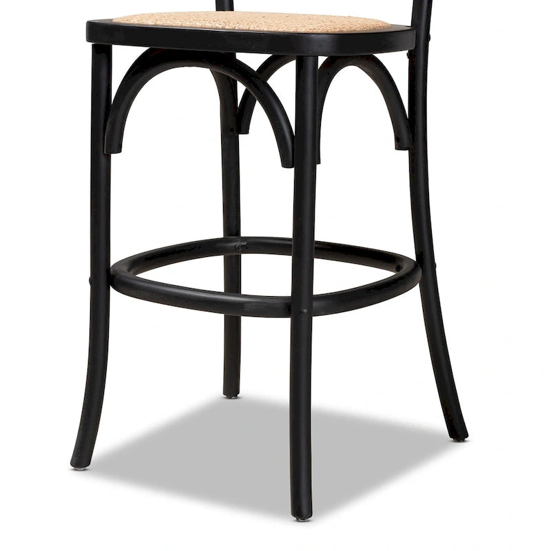 Moderner Rattanstuhl „Vance“ im Mid-Century-Stil mit Flechtmuster und Holz