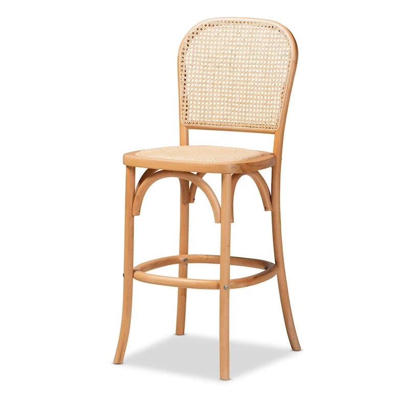 Moderner Rattanstuhl „Vance“ im Mid-Century-Stil mit Flechtmuster und Holz