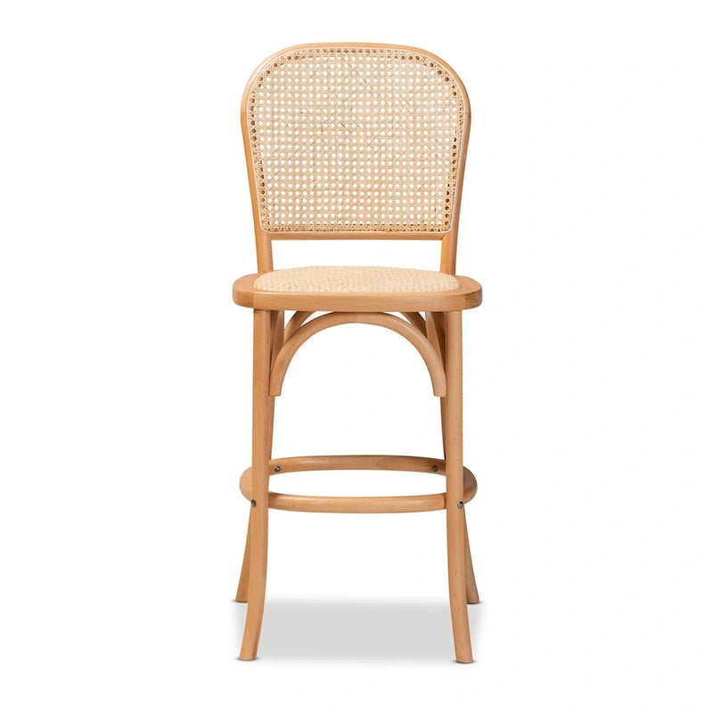 Moderner Rattanstuhl „Vance“ im Mid-Century-Stil mit Flechtmuster und Holz