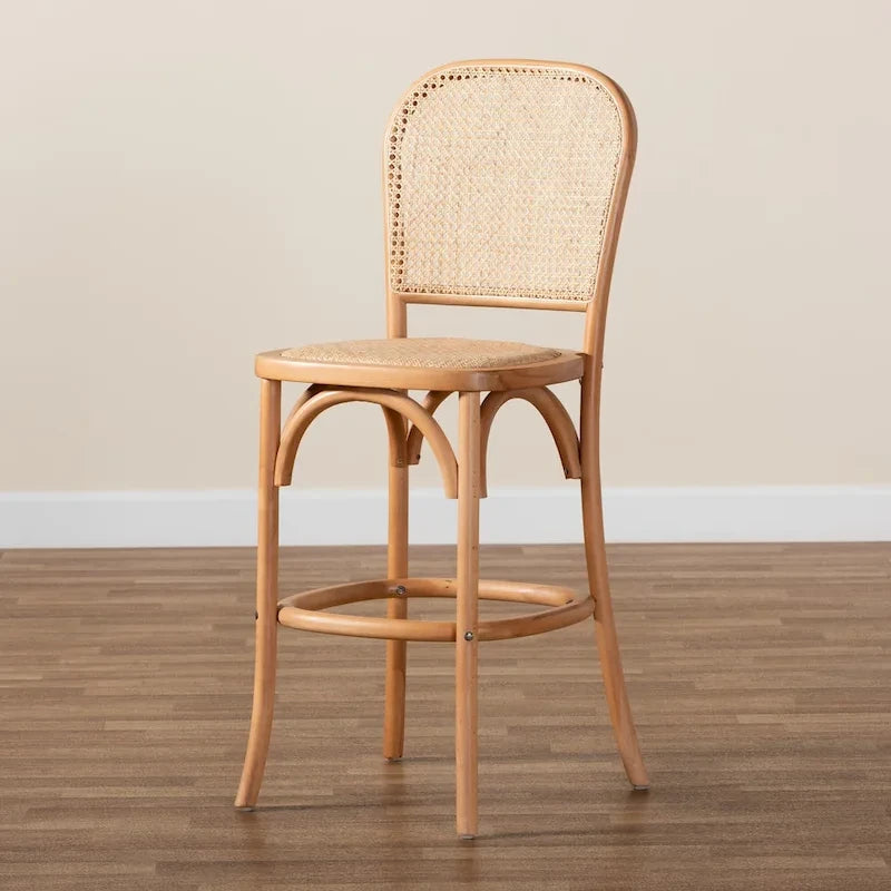 Moderner Rattanstuhl „Vance“ im Mid-Century-Stil mit Flechtmuster und Holz