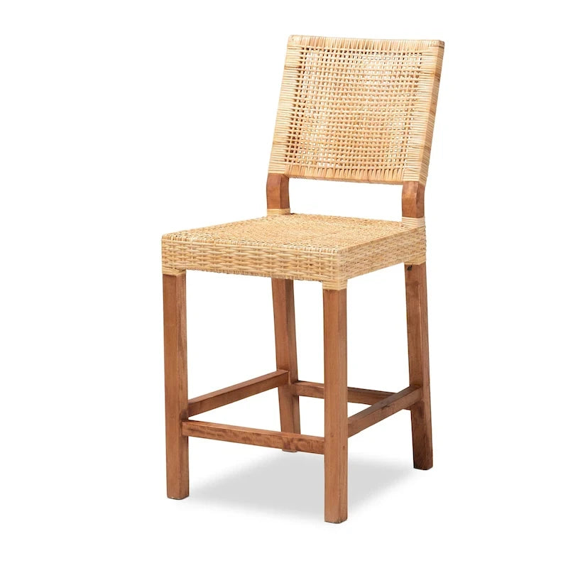 Lesia moderne bohemien barkruk van natuurlijk bruin rotan en hout