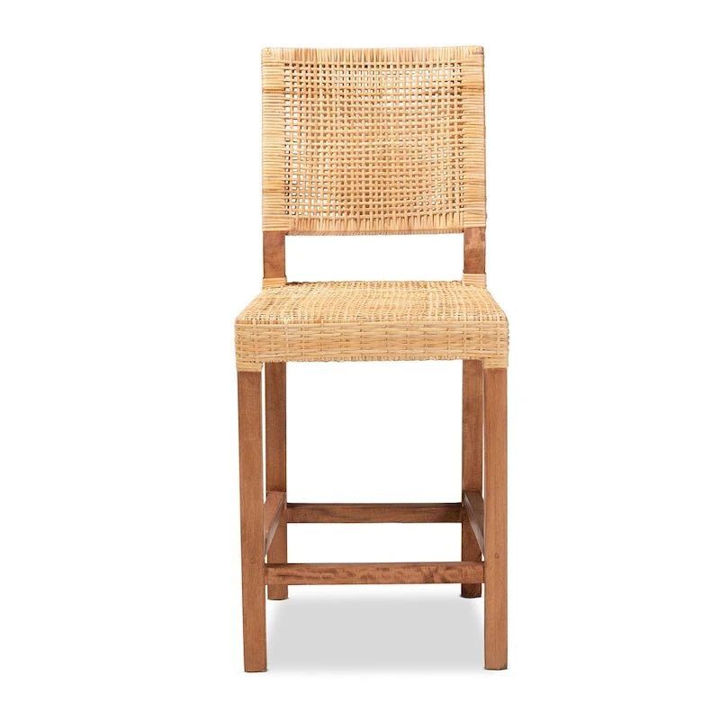Lesia moderne bohemien barkruk van natuurlijk bruin rotan en hout
