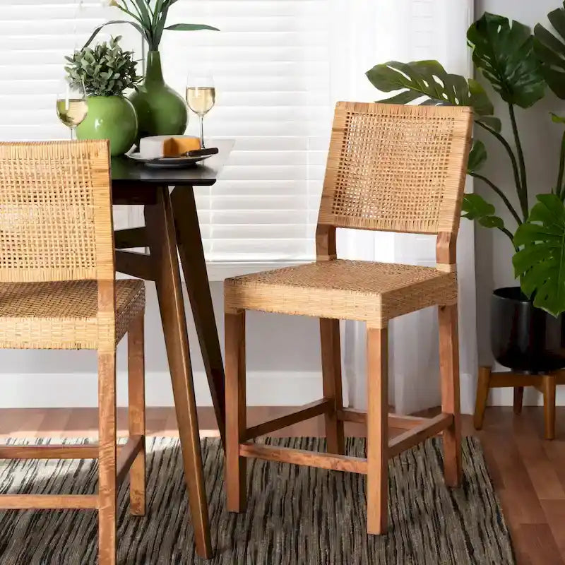 Lesia moderne bohemien barkruk van natuurlijk bruin rotan en hout