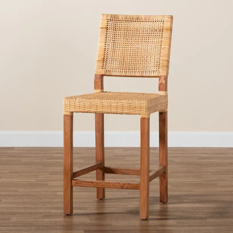 Lesia moderne bohemien barkruk van natuurlijk bruin rotan en hout