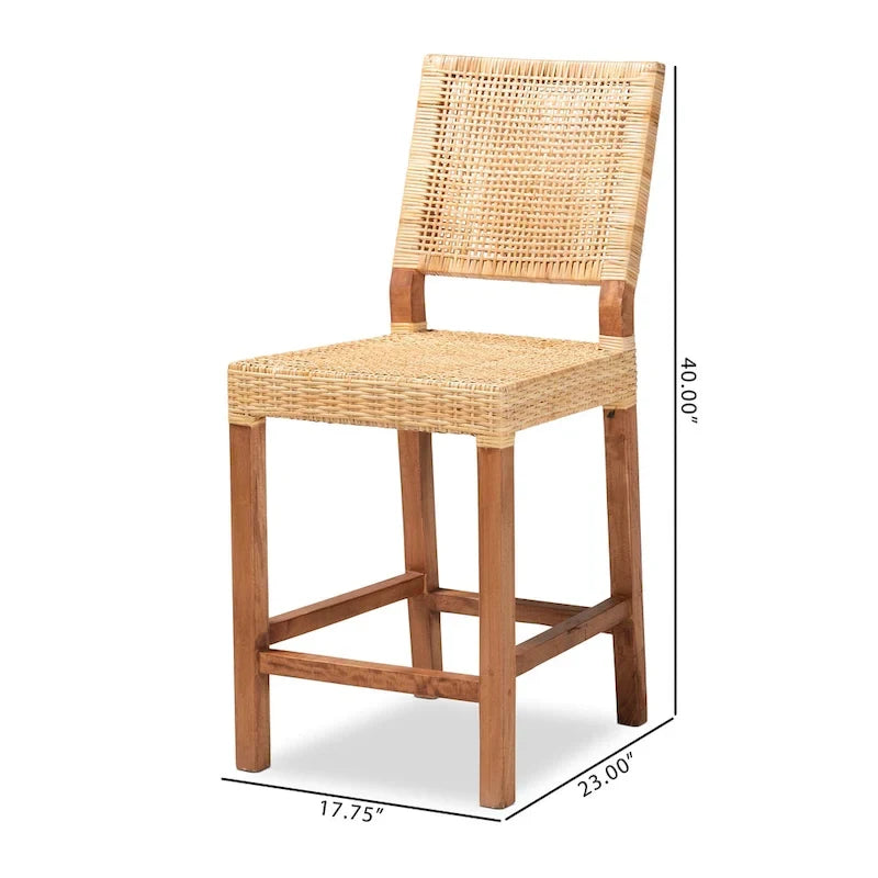 Lesia moderne bohemien barkruk van natuurlijk bruin rotan en hout
