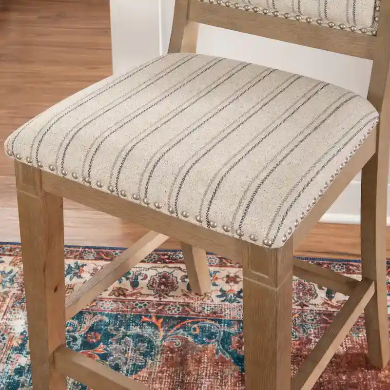 Demi rustieke grijze barkruk van massief hout met strepen, 26 inch