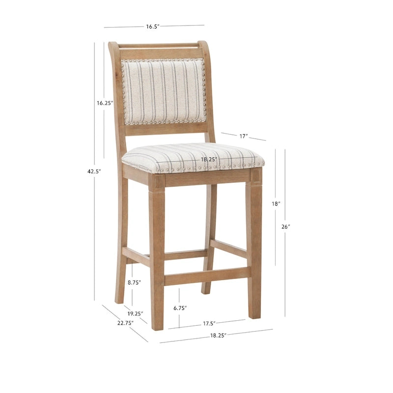 Demi rustieke grijze barkruk van massief hout met strepen, 26 inch