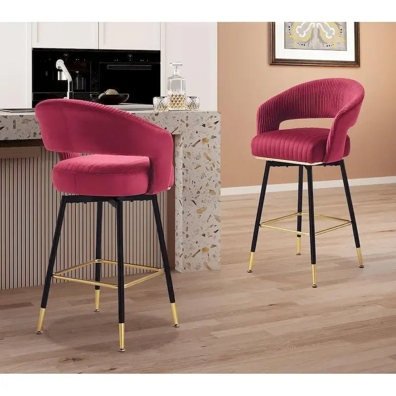Ensemble de 2 tabourets de bar pivotants rembourrés en velours Hausfame avec dossiers - 22.2 in. W X 21.5 in. D X 40 in. H