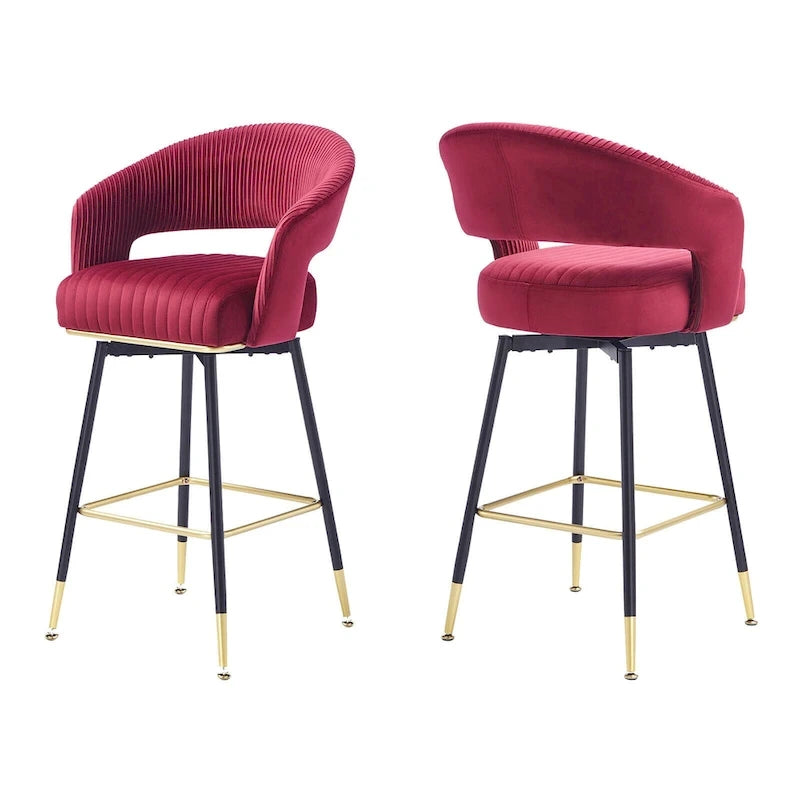 Ensemble de 2 tabourets de bar pivotants rembourrés en velours Hausfame avec dossiers - 22.2 in. W X 21.5 in. D X 40 in. H