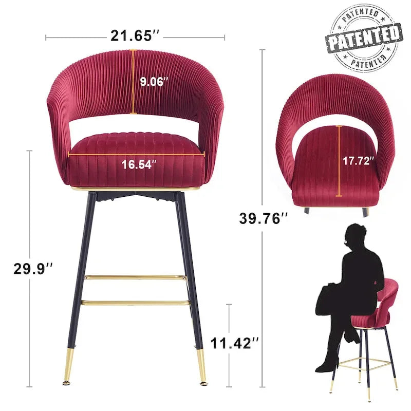 Ensemble de 2 tabourets de bar pivotants rembourrés en velours Hausfame avec dossiers - 22.2 in. W X 21.5 in. D X 40 in. H