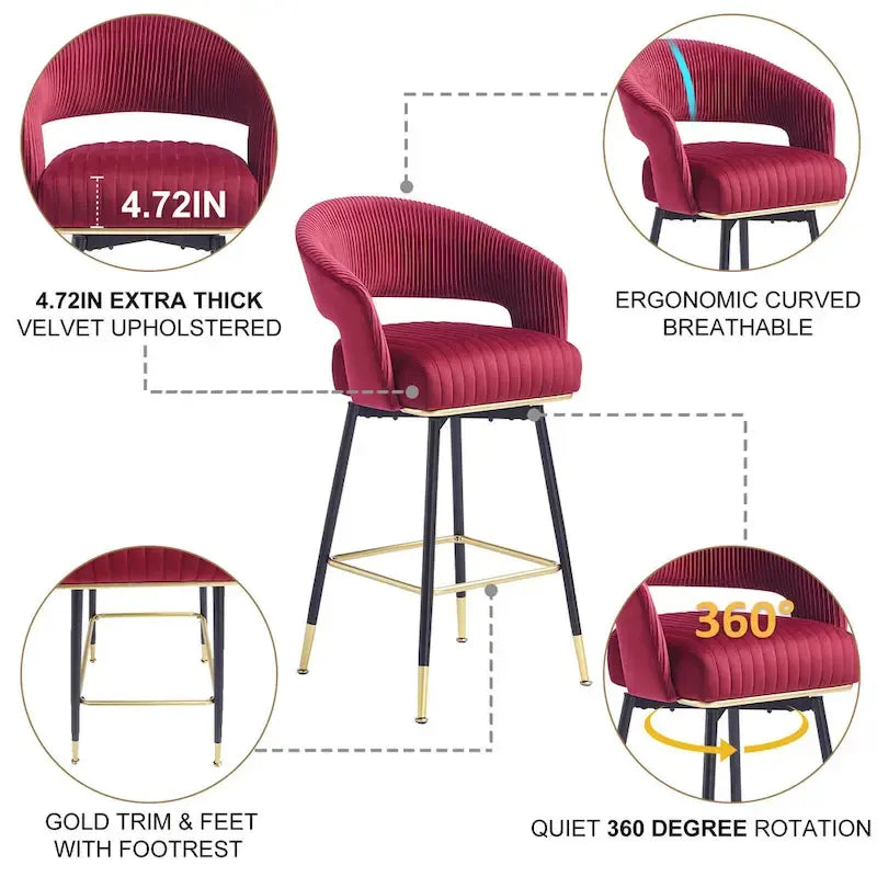 Ensemble de 2 tabourets de bar pivotants rembourrés en velours Hausfame avec dossiers - 22.2 in. W X 21.5 in. D X 40 in. H