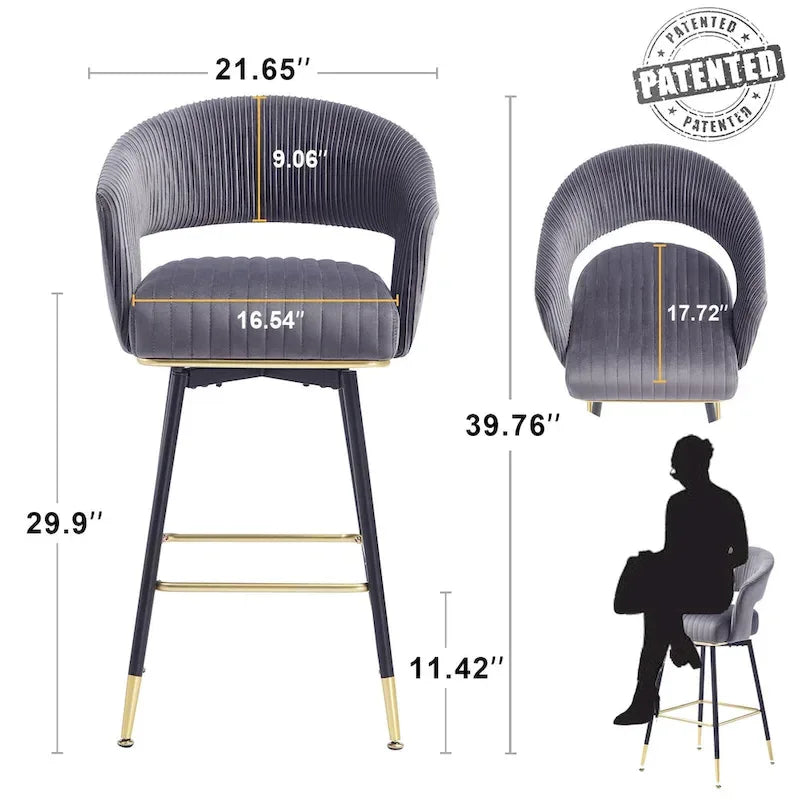 Ensemble de 2 tabourets de bar pivotants rembourrés en velours Hausfame avec dossiers - 22.2 in. W X 21.5 in. D X 40 in. H