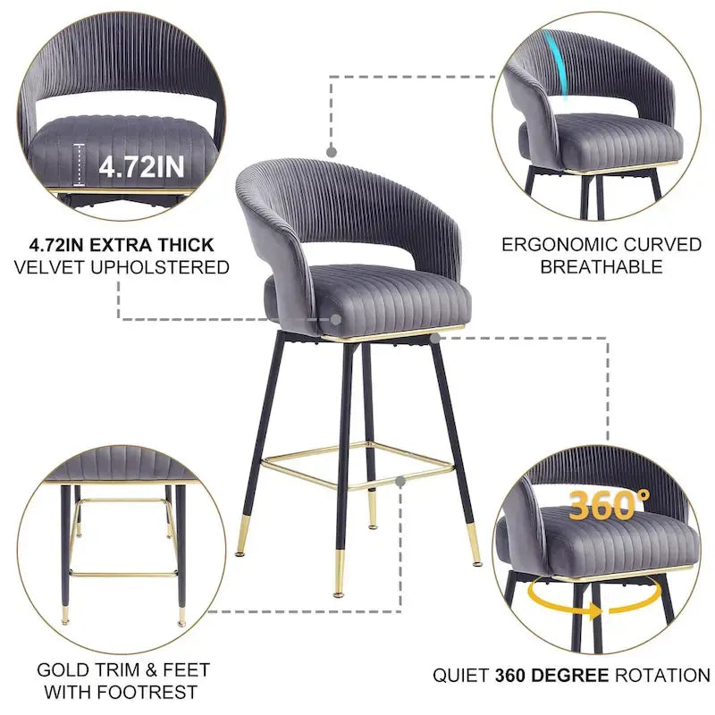 Ensemble de 2 tabourets de bar pivotants rembourrés en velours Hausfame avec dossiers - 22.2 in. W X 21.5 in. D X 40 in. H