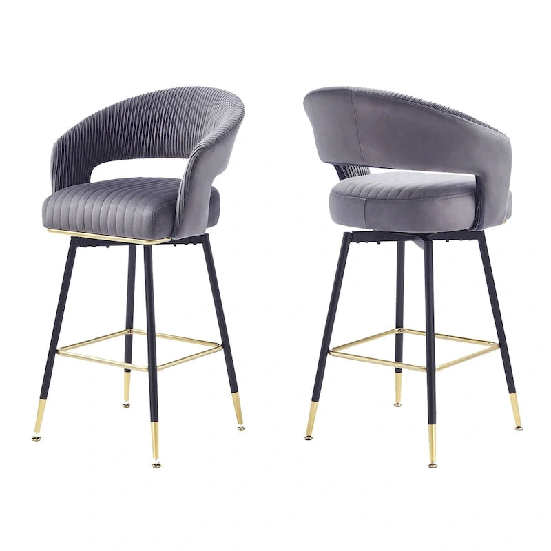 Ensemble de 2 tabourets de bar pivotants rembourrés en velours Hausfame avec dossiers - 22.2 in. W X 21.5 in. D X 40 in. H