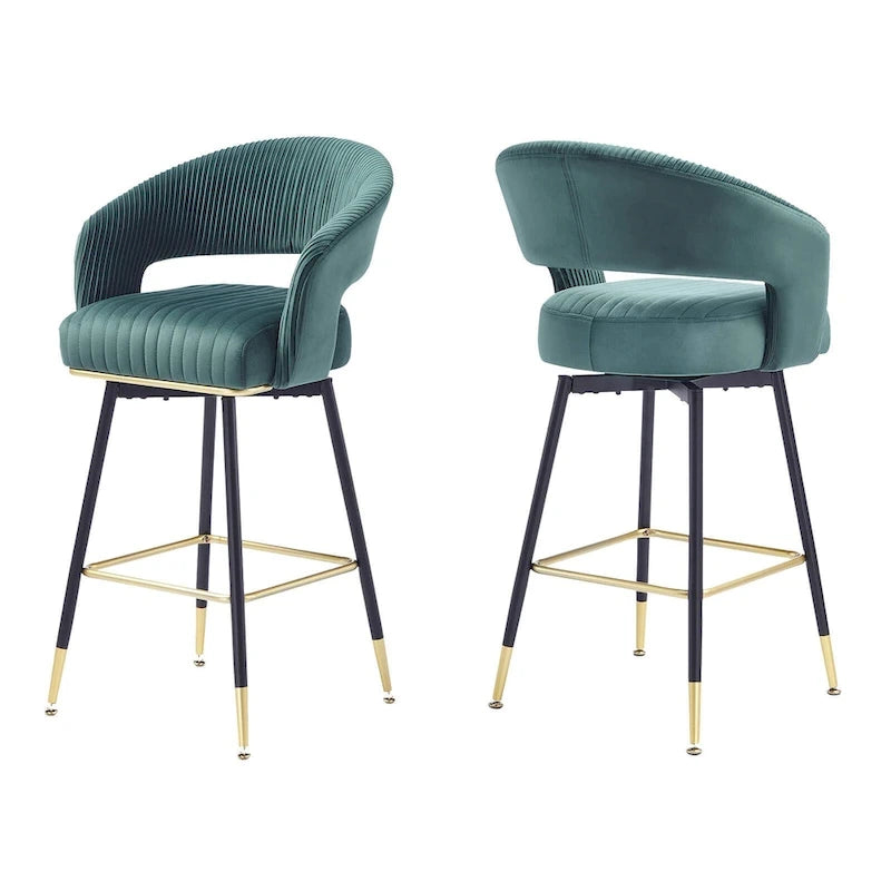 Ensemble de 2 tabourets de bar pivotants rembourrés en velours Hausfame avec dossiers - 22.2 in. W X 21.5 in. D X 40 in. H