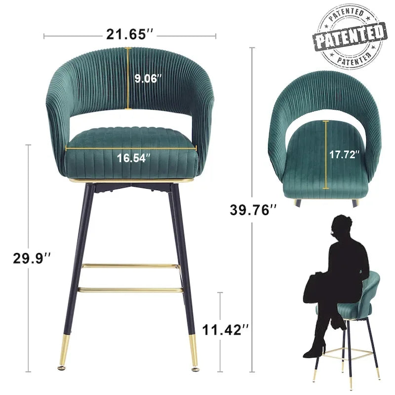Ensemble de 2 tabourets de bar pivotants rembourrés en velours Hausfame avec dossiers - 22.2 in. W X 21.5 in. D X 40 in. H