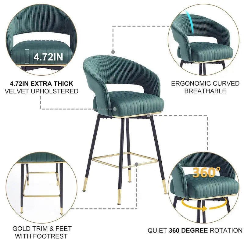 Ensemble de 2 tabourets de bar pivotants rembourrés en velours Hausfame avec dossiers - 22.2 in. W X 21.5 in. D X 40 in. H