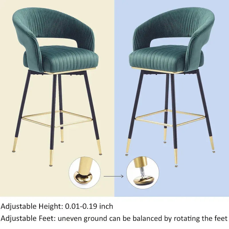 Ensemble de 2 tabourets de bar pivotants rembourrés en velours Hausfame avec dossiers - 22.2 in. W X 21.5 in. D X 40 in. H