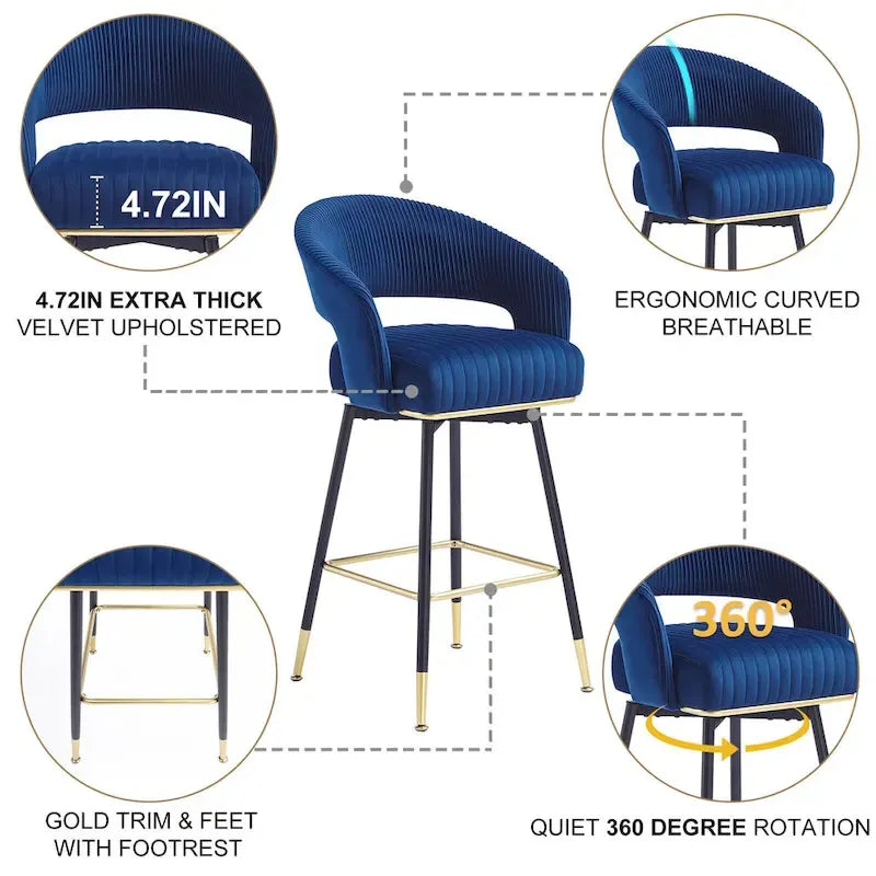 Ensemble de 2 tabourets de bar pivotants rembourrés en velours Hausfame avec dossiers - 22.2 in. W X 21.5 in. D X 40 in. H
